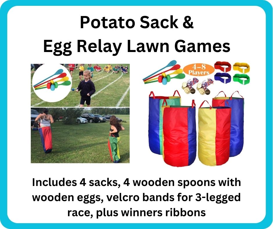 Potato sack race and lawn game available at the Coleman Area Library