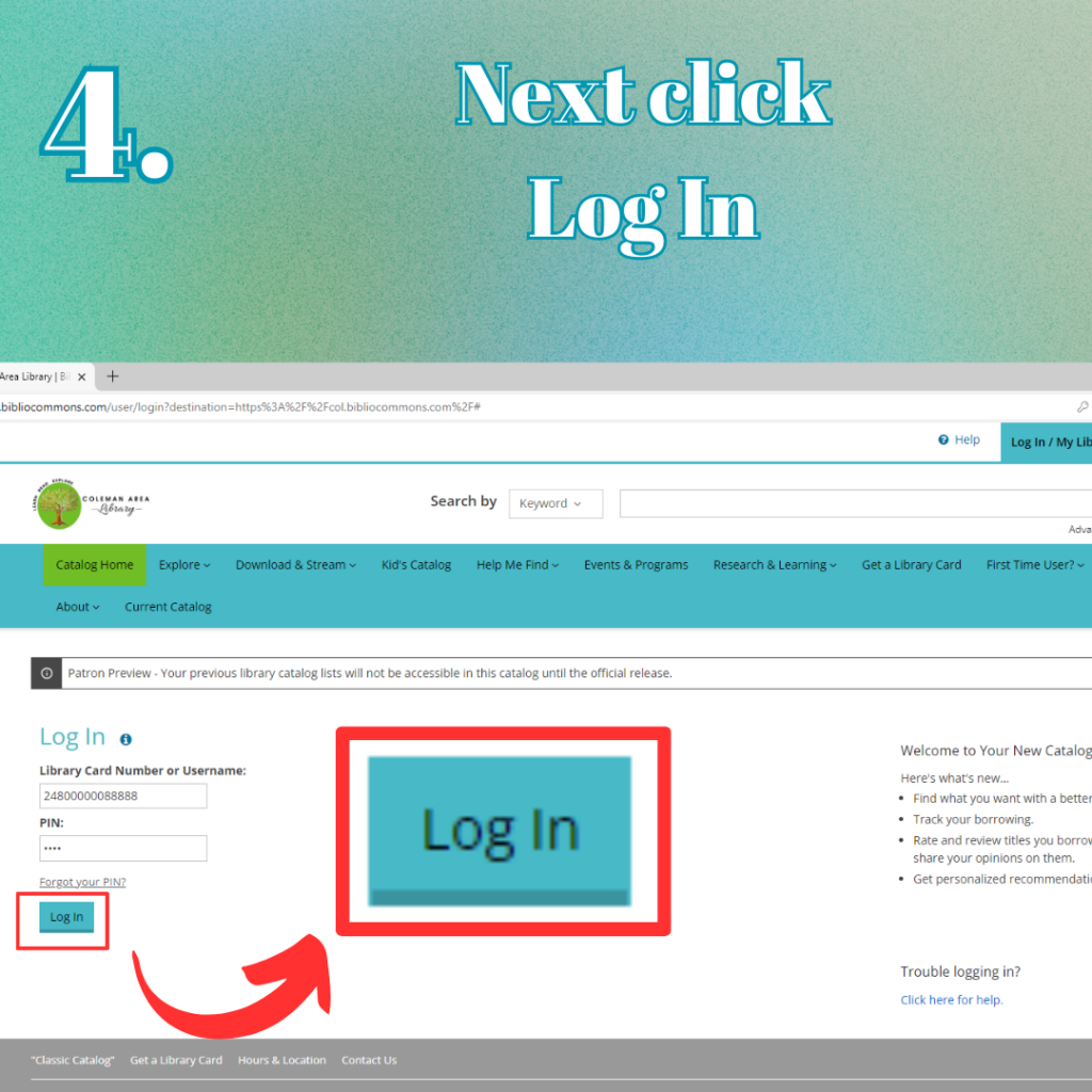 4. Next, click "Log In." Image shows blue "Log In" button highlighted in red at bottom of screen.